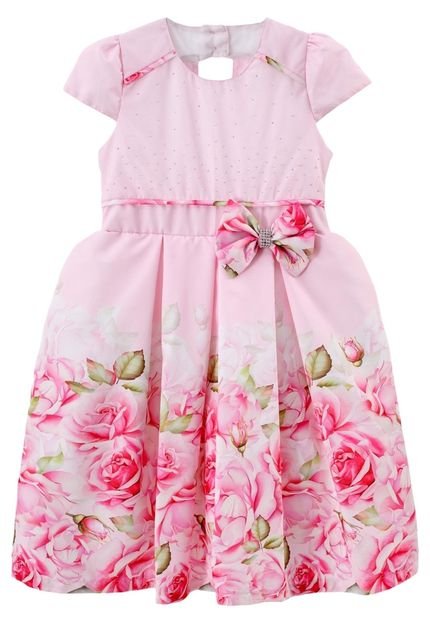 Menor preço em Vestido Infantil De Festa Libelinha Com Estampa Floral De Barrado Rosa
