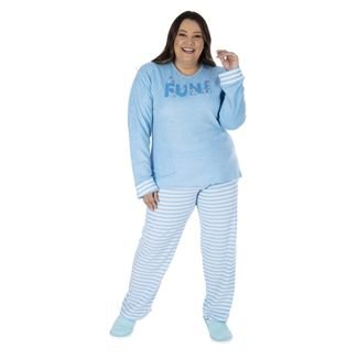 Pijama De Inverno Feminino Plus Size Plush Tamanho Especial  Azul