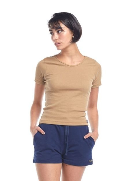 Camiseta Canelada Slim Brohood Feminina Marrom - Marca Brohood