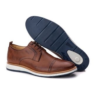 Sapato Oxford Masculino Brogue Premium Couro Confort Andora Marrom