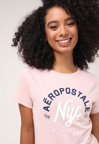 Camiseta Aeropostale Bordada Rosa - Compre Agora