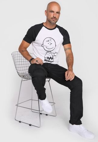 Camiseta Snoopy Charlie Brown Branca/Preta