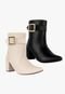 Bota Feminina Salto Alto Grosso bloco bico fino cano curto fivela Off White - Marca TAKATA BY RAFAEL TAKATA