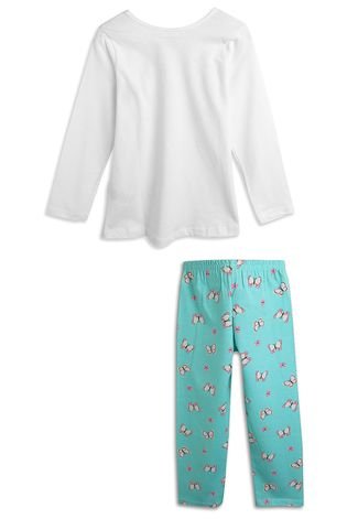 Pijama Kyly Longo Menina Estampa Branco/Verde