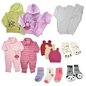 Kit Roupinhas de Bebê Conjuntos   Macacão Plush e Acessórios Rosa