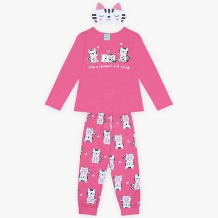 Conjunto Pijama Infantil Menina   Máscara para dormir Kyly Rosa - Marca Kyly