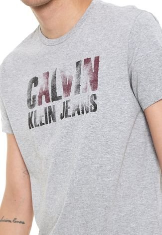 Camiseta Calvin Klein Jeans Lettering Cinza