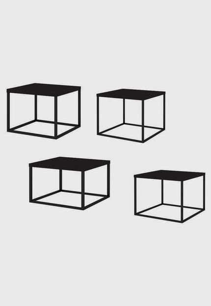 Conjunto 4 Mesas Quadrada Cube Preto/Preto Industrial Artesano - Marca Artesano