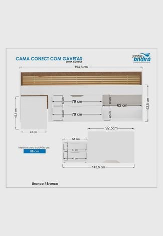 Cama Conect 02 Gav C/Mesa de Cabeceira Branca 22666 Santos Andirá