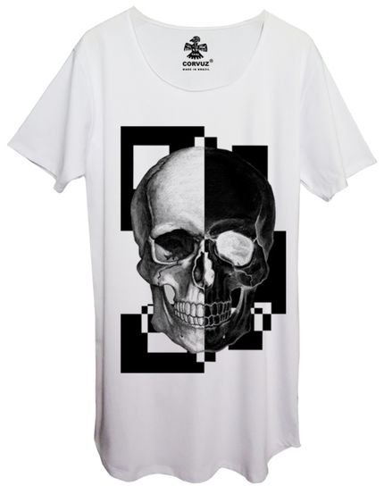 Menor preço em Camiseta Longline Corvuz Negative Skull Branca