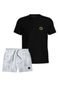 Kit Masculino Camiseta Preta Algodão Short Tactel Branco Relaxado Conjunto Adulto Casual Emoji - Marca Relaxado