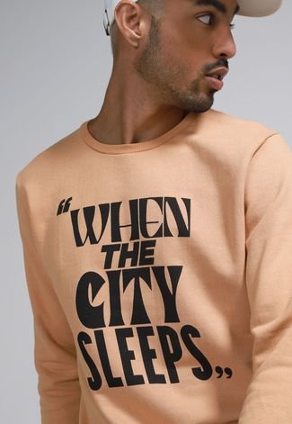 Blusa de Moletom Flanelada Fechada FiveBlu When The City Sleeps Bege