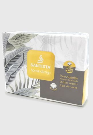 Jogo De Cama Casal Santista Home Design Palm Puro Algodão Branco/Cinza