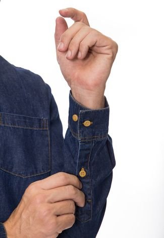 Camisa Jeans Manga Longa Masculina Com Bolso Crocker