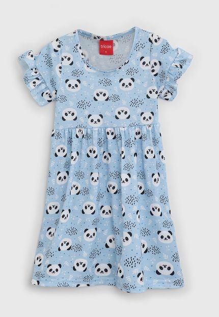 Vestido Tricae Infantil Panda Azul/Branco - Marca Tricae