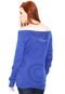 Suéter Desigual Tricot Ombro-a-Ombro  Flor Azul - Marca Desigual