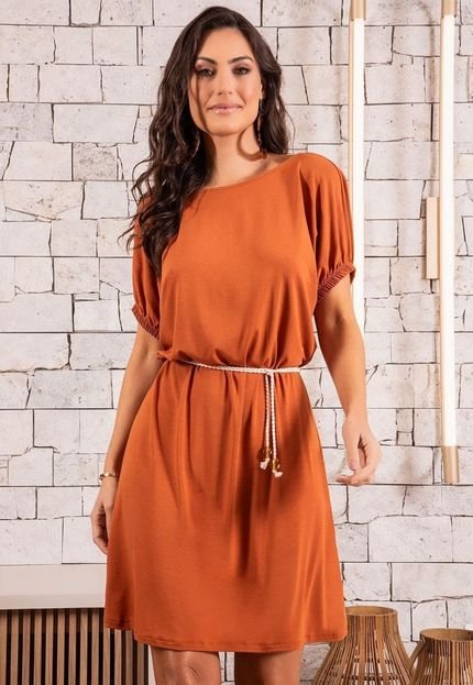 Vestido Em Malha De Viscose Marrom Quintess - Marca Quintess