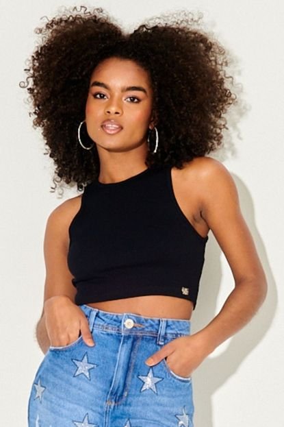 Blusa Cropped Feminina Aplique Logo Planet Girls Preto - Marca Planet Girls