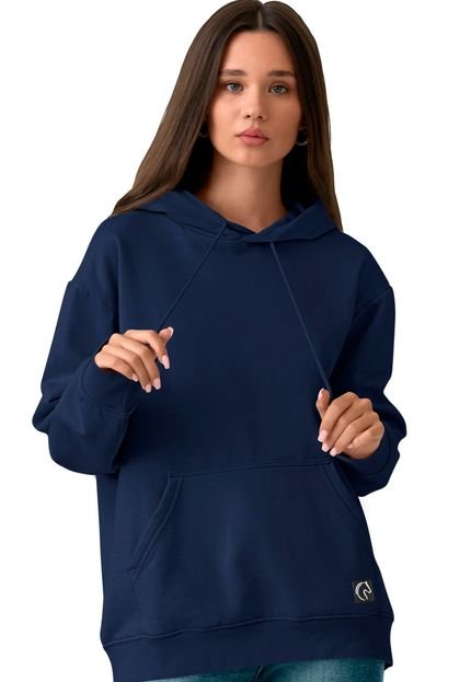 Blusa de Moletom Feminino Liso Azul Marinho Canguru Com Capuz Inverno Azul Escuro - Marca W2 STORE