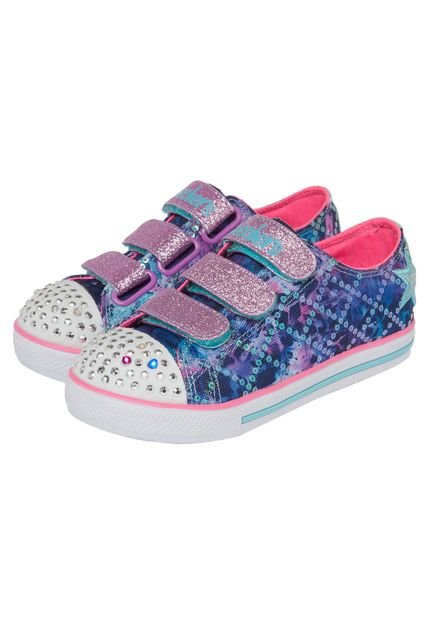 Tênis Skechers Infantil Twinkle Toes Glitter Rosa/Azul-Marinho/Roxo - Marca Skechers
