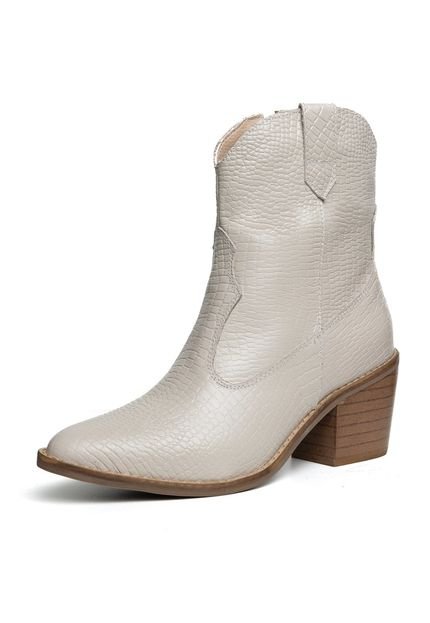 Bota Western Texana Cano Curto Couro Bico Fino Country Feminina Croco Off White Rado Shoes - Marca RADO SHOES