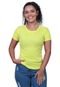 Camiseta Feminina Baby Look Kit 3 Blusa Lisa Básica Viscolycra Blusinha Trabalho Passeio Techmalhas Rosa/Verde/Amarelo - Marca TECHMALHAS