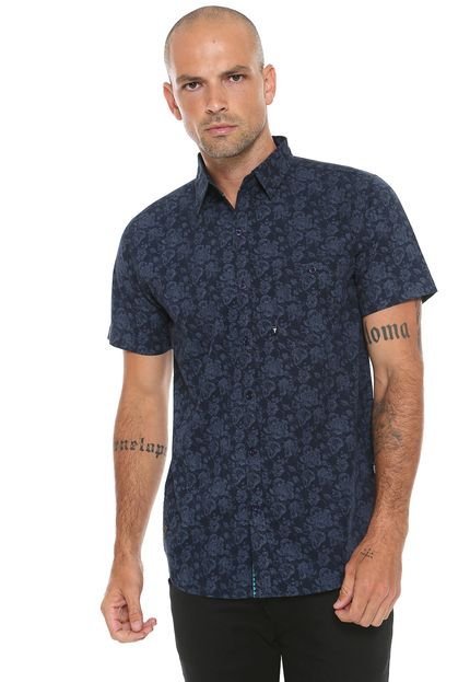 Camisa Fatal Reta Floral Azul-Marinho - Marca Fatal