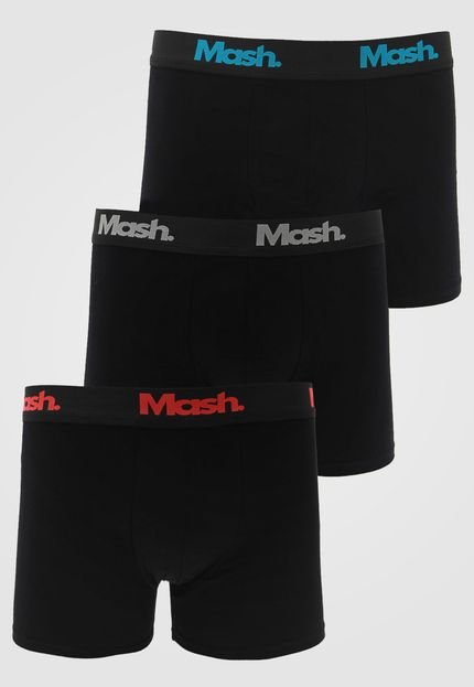 Kit 3pçs Cueca MASH Boxer Logo Preta - Marca MASH