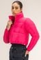 Jaqueta Cropped Feminino Rosa Pink Puffer com Bolso Interno Gola Alta Dulk - Marca Dulk