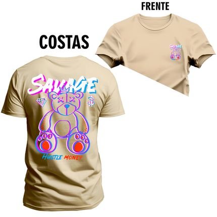 Camiseta Plus Size Algodão Estampada Premium Savage Frente Costas - Bege - Marca Nexstar