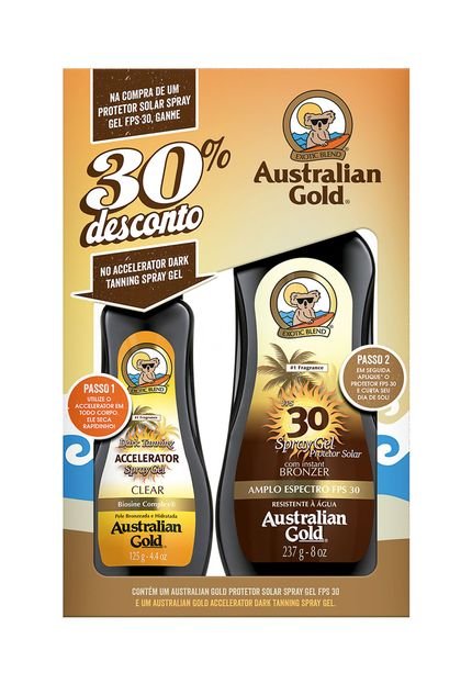 Kit Protetor Solar Australian Gold Spray Gel FPS 30 - Marca Australian Gold
