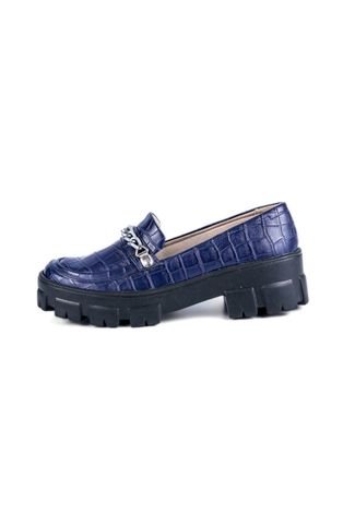 Sapato Feminino Mocassim Tratorado 190253 Croco Azul Marinho