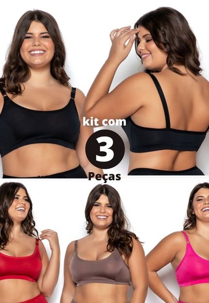 Kit Com 3 Top Sutiã Sem Bojo Plus Size Alça Reforçada Gatria Lingerie - Marca Gatria