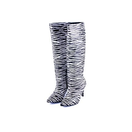 Bota Feminina Salto Fino Cano Alto 1715 Estampa Zebra - Marca Flor da Pele