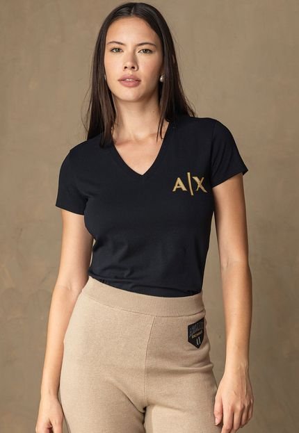 Camiseta AX ARMANI EXCHANGE Logo Metalizado Preta - Marca AX ARMANI EXCHANGE