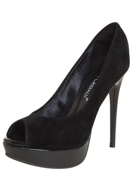 Peep Toe Di Cristalli Meia Pata Preto - Marca Di Cristalli