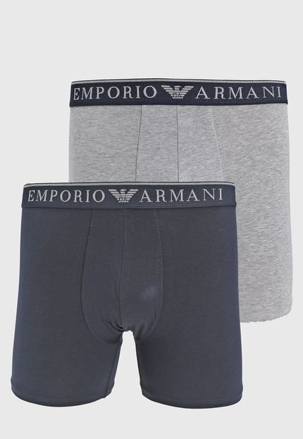 Kit 2pçs Cueca Emporio Armani Underwear Boxer Lisa Azul-Marinho/Cinza - Marca Emporio Armani Underwear