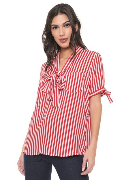 Blusa Lily Fashion Listrada Branca/Vermelha - Marca Lily Fashion