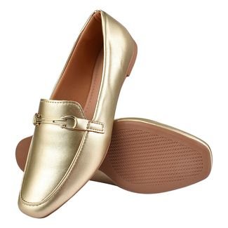 Sapato Feminino Mocassim Donatella Shoes Bico Quadrado Confort Sapatilha Ouro light