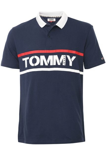 Camisa Polo Tommy Jeans Reta Logo Azul-Marinho - Marca Tommy Jeans