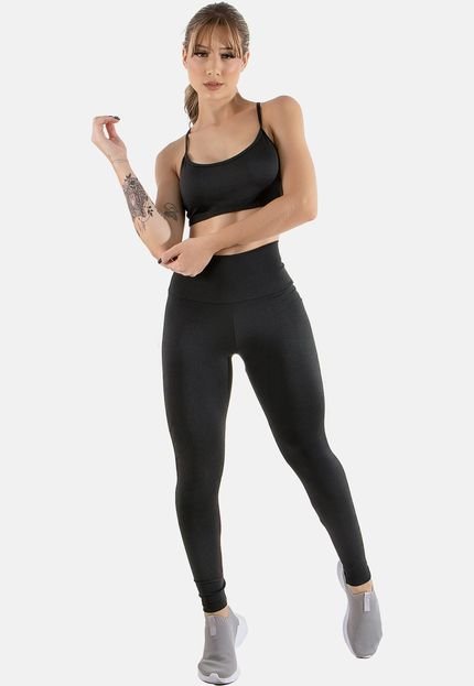 Conjunto Feminino Fitness Top alça fina e Calça Legging Lisa Treino Academia 4 Estações Preto - Marca 4 Estações