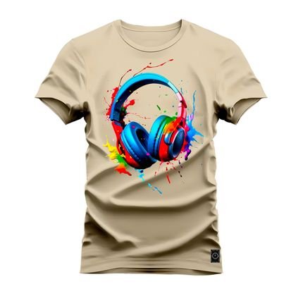 Camiseta Plus Size Unissex Premium T-shirt Fone Aqua - Bege - Marca Nexstar