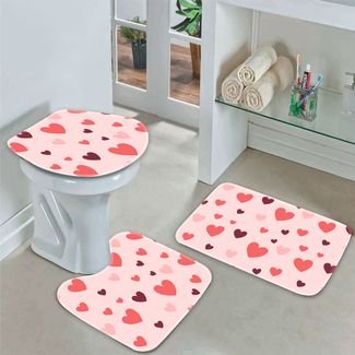 Kit 3 Tapetes Decorativos para Banheiro Wevans Coração Rosa
