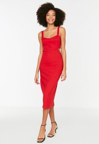 Vestido Trendyol Collection Midi Transpassado Vermelho - Compre Agora