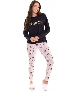 Pijama Feminino Manga Longa Minnie Evanilda Preto