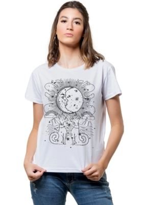 Camiseta T-Shirt Feminina Joss Basica Black Flower Cinza - Compre
