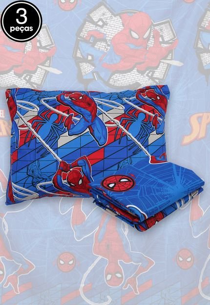 Jogo de Cama 3Pçs Solteiro 1,40 m x 2,20 m Lepper Marvel Spider Man Azul - Marca Lepper