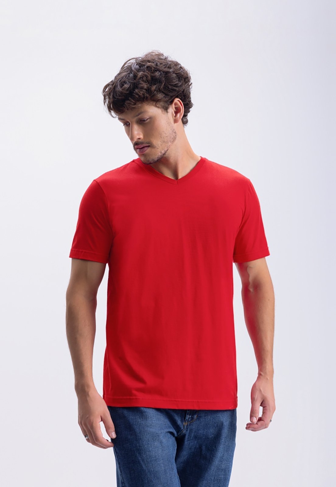 Camiseta Masculina Essencial Com Decote V Vermelho Essendi Vermelho - Marca Essendi