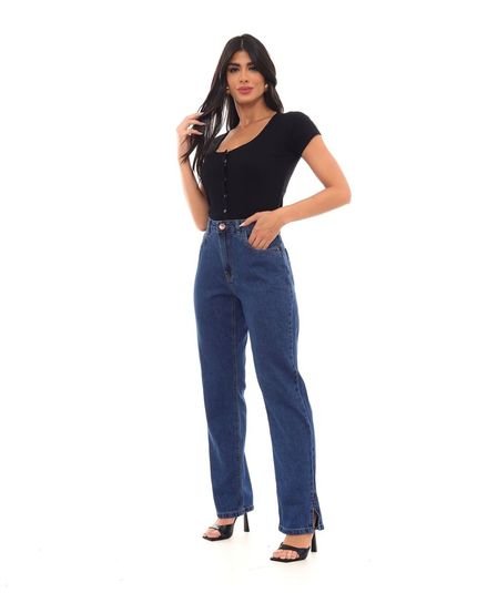 Calça Jeans Wide Loose Feminina Cintura Alta Abertura Lateral 23099 Escura Consciência - Marca Consciência