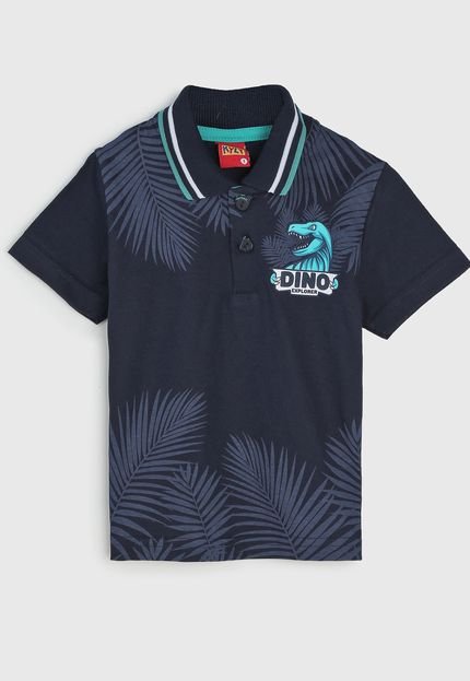 Camisa Polo Kyly Infantil Dino Floral Azul-Marinho - Marca Kyly